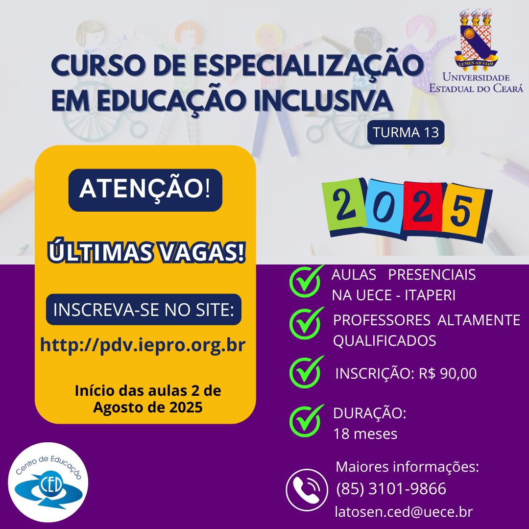 Divulgação “Curso de Especialização em Educação Inclusiva – Ultimas vagas”
