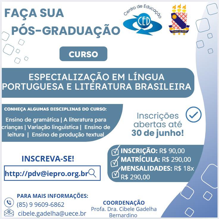 Divulgação “Especialização em Língua Portuguesa e Literatura Brasileira”