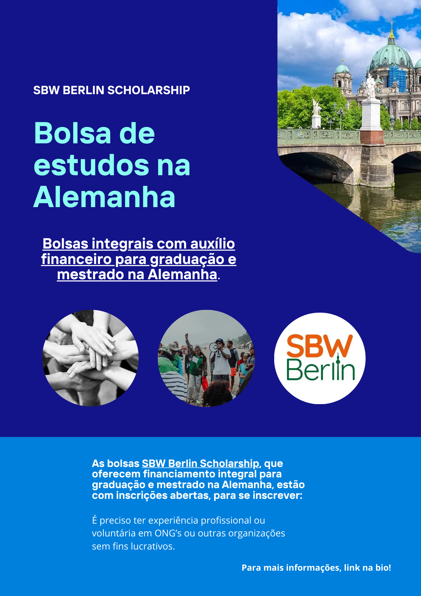 Bolsas integrais com auxílio financeiro para graduação e mestrado na Alemanha