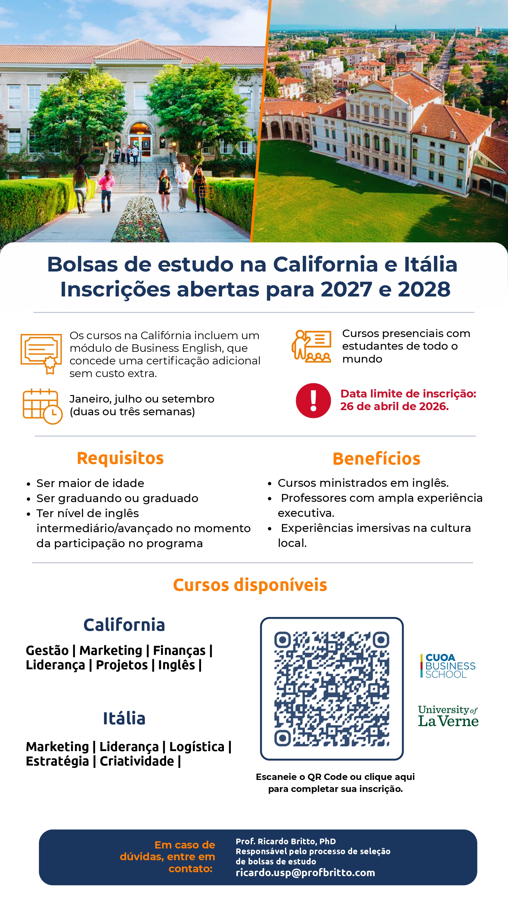 Bolsas de Estudo na Europa e Califórnia