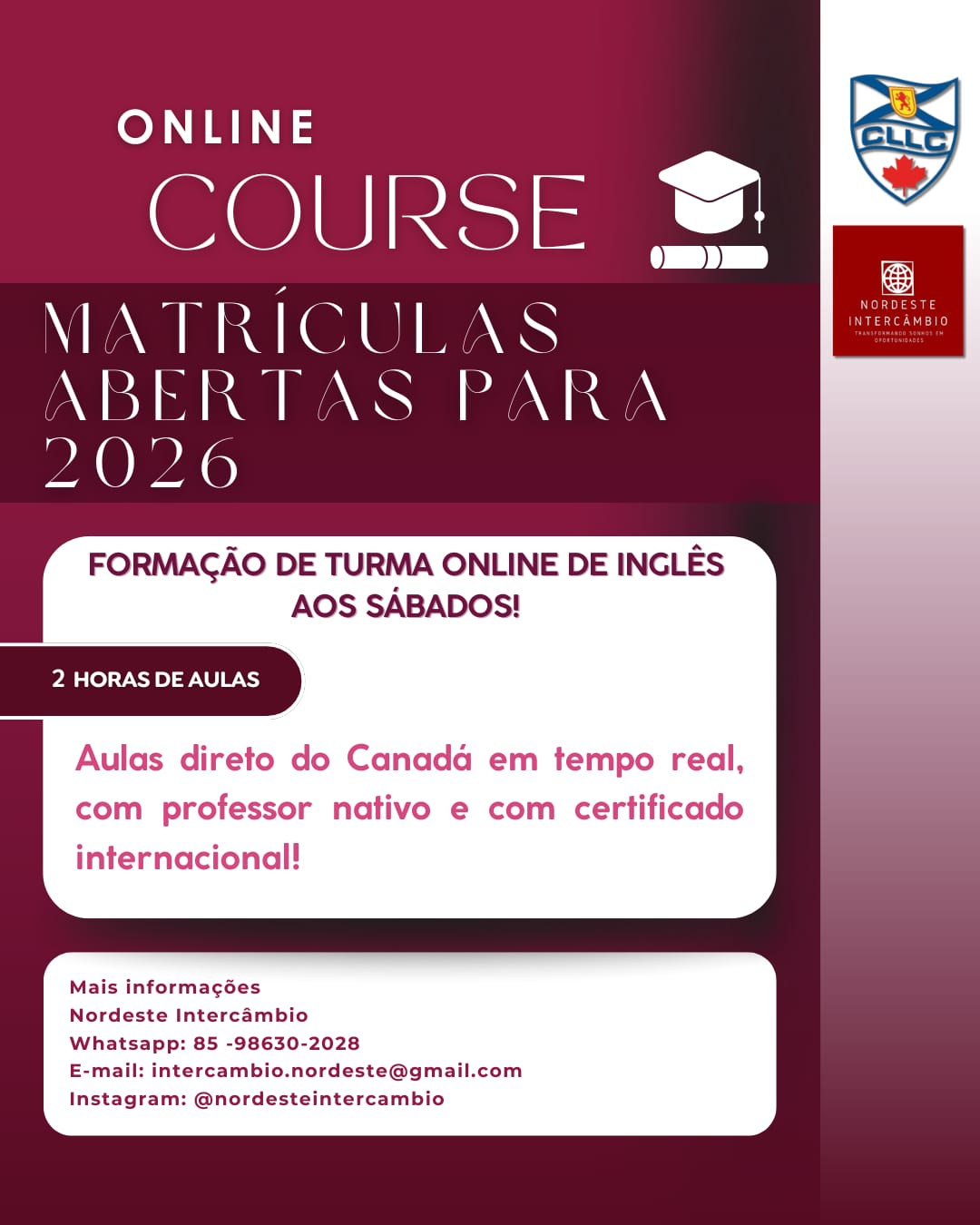 FORMAÇÃO DE TURMA ONLINE DE INGLÊS