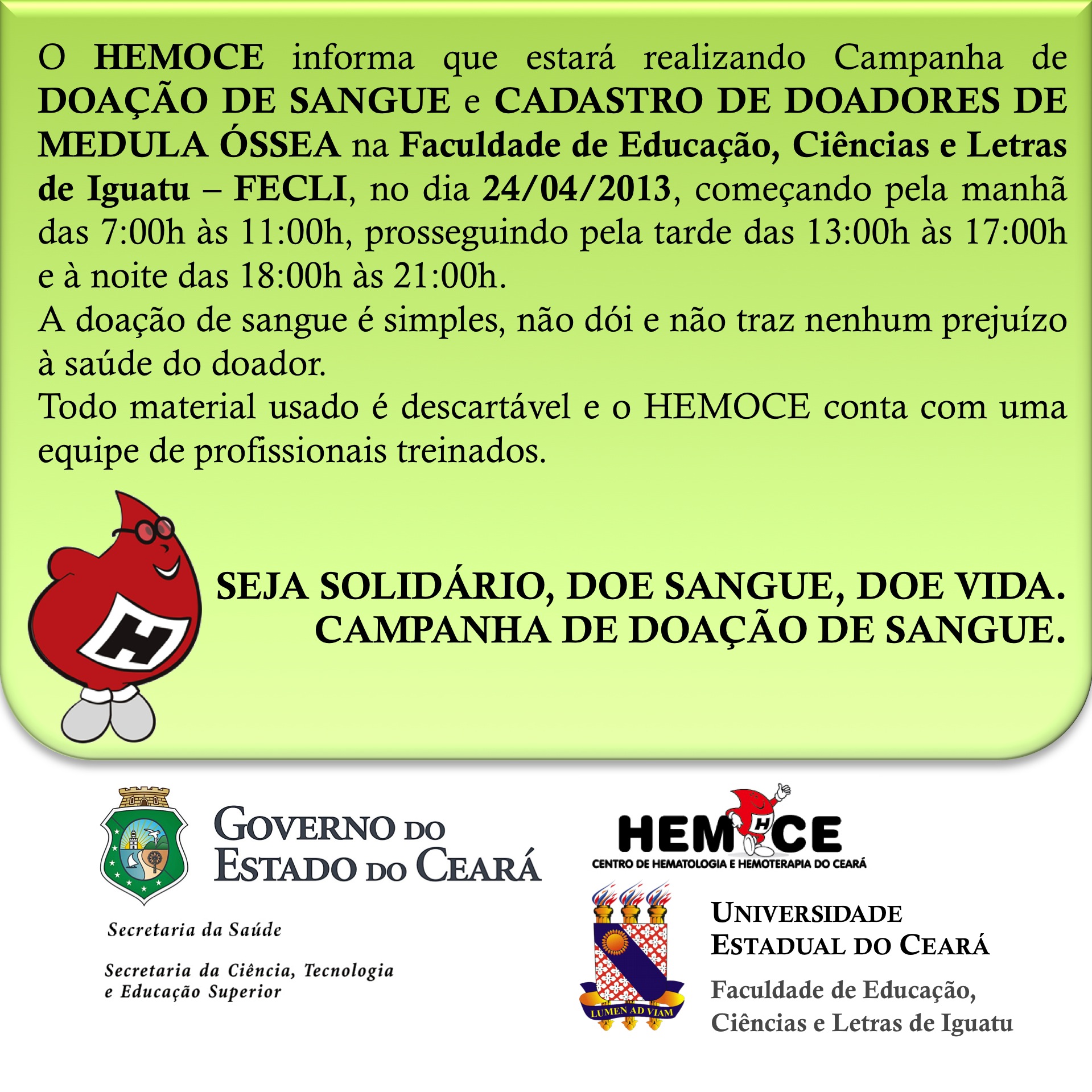 Campanha Hemoce FECLI Campanha Hemoce FECLI