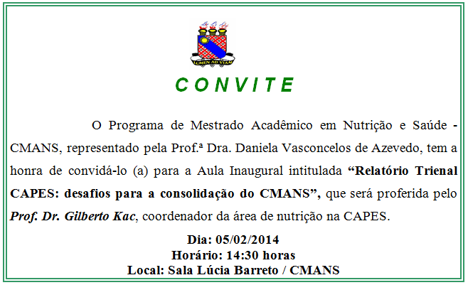 Convite Aula Inaugural 05/02/2014