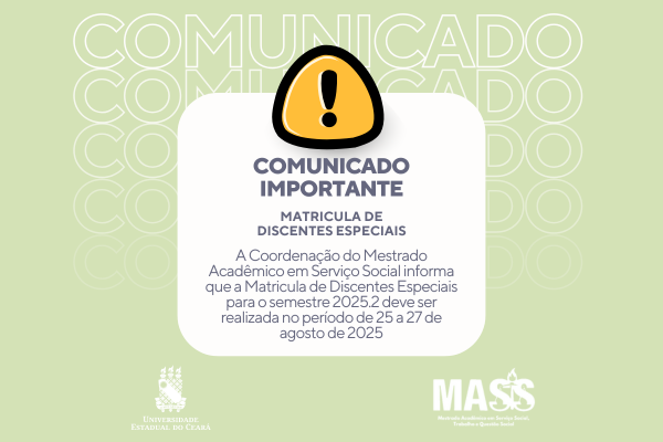 Matrícula Discentes Especiais Semestre 2025.2 – MASS