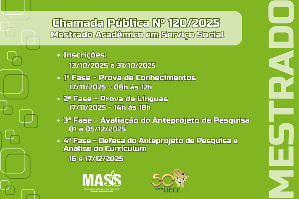 CHAMADA PÚBLICA Nº 120/2025 – SELEÇÃO DE DISCENTES DO MASS – TURMA 2026