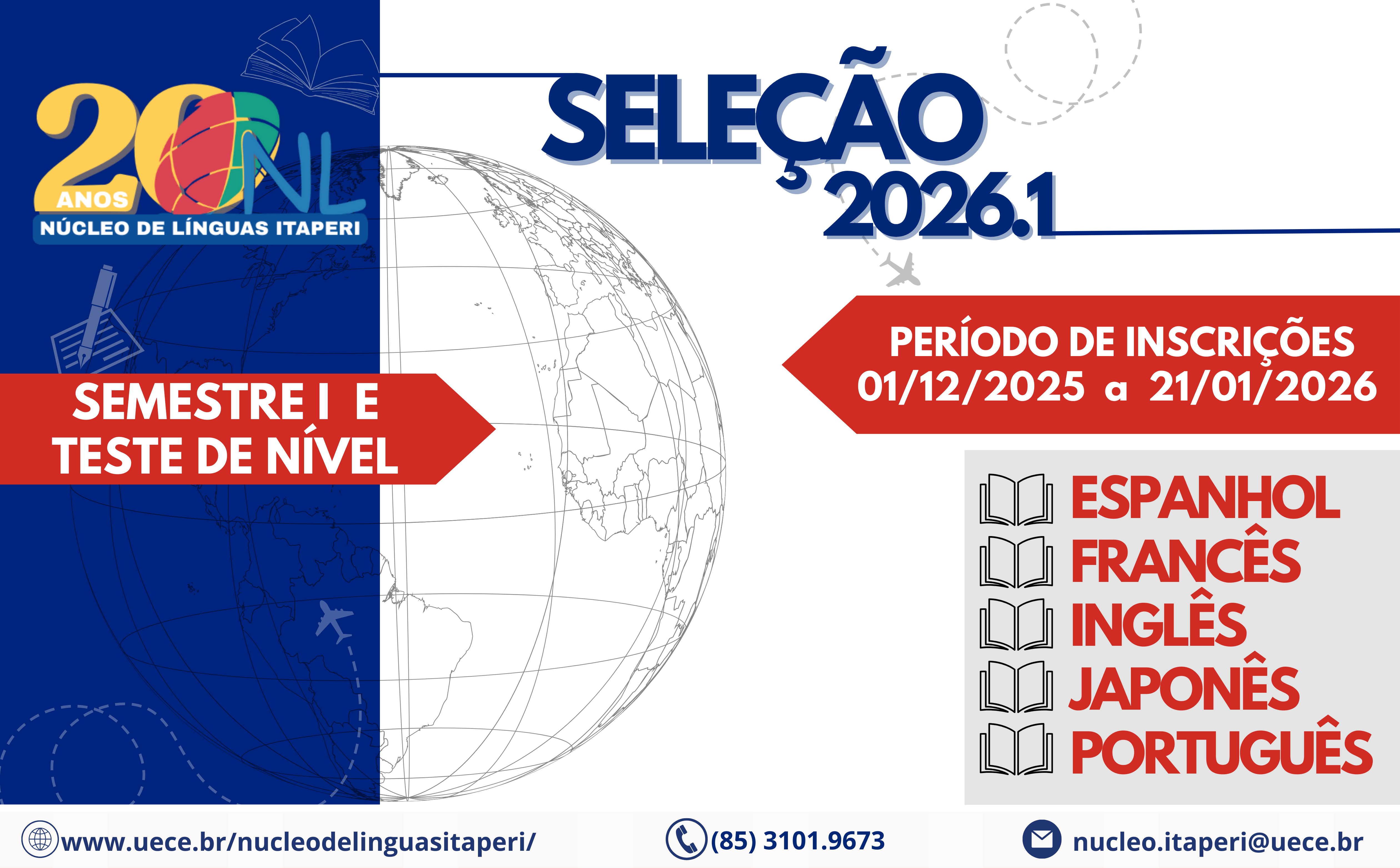 Inscrições abertas: Seleção 2026.1 Semestre I e Teste de Nível