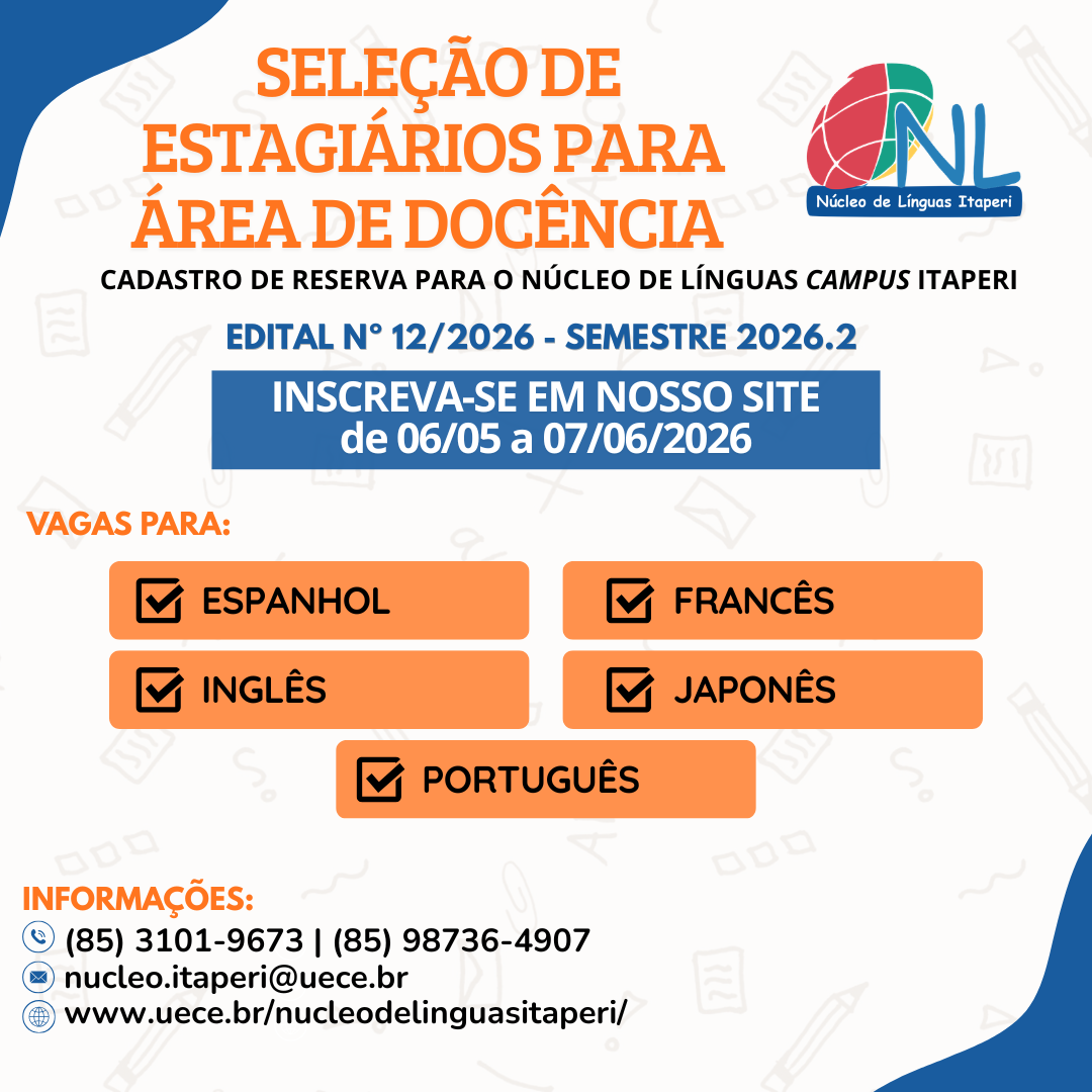 Inscrições abertas: [Edital nº 12/2026] Seleção para Cadastro de Reserva de Estagiários para Área de Docência