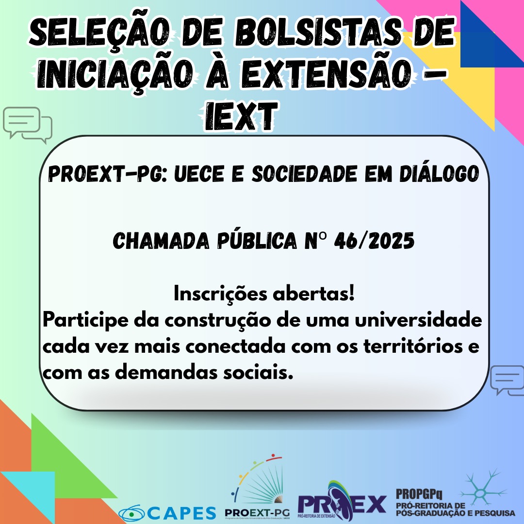 PROEX e PROPGPq lançam chamada pública para seleção de bolsistas de iniciação à extensão vinculados à pós-graduação