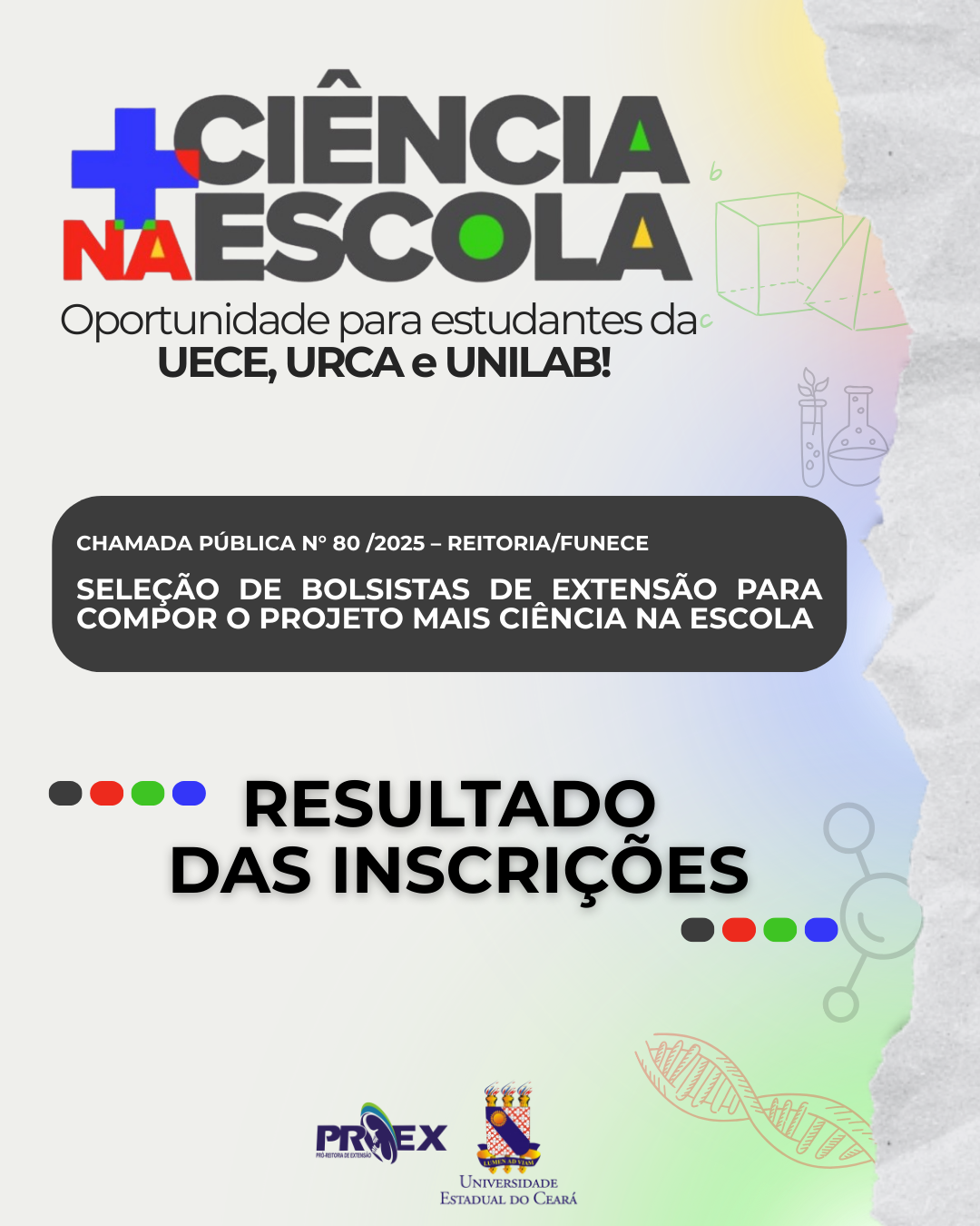 Resultado das inscrições – Chamada Pública de Bolsistas de Extensão | Projeto Mais Ciência na Escola