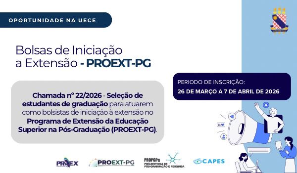 PROEX e PROPGPq lançam chamada pública para seleção de bolsistas de iniciação à extensão vinculados à pós-graduação