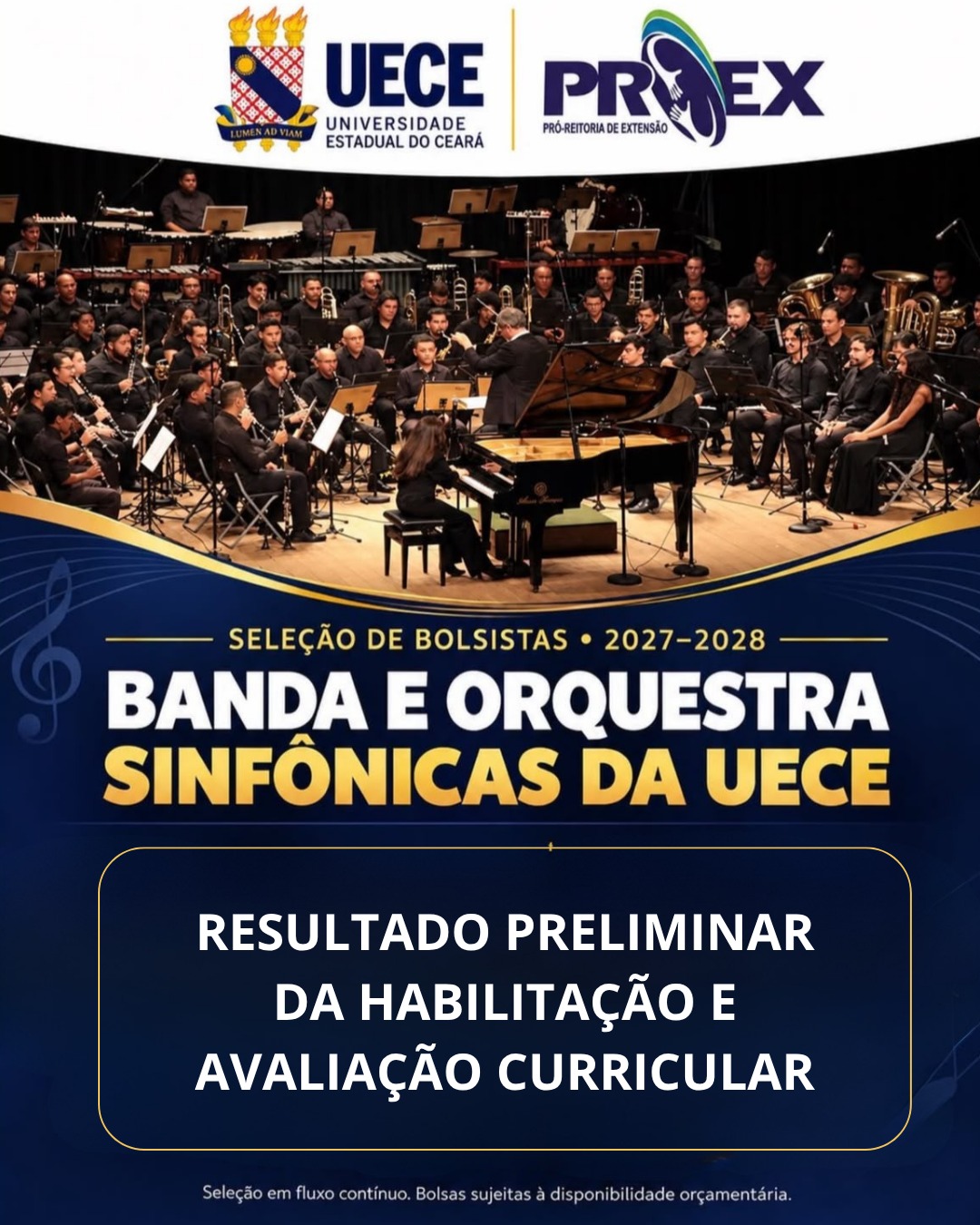 UECE divulga resultado preliminar da seleção de bolsistas para a Orquestra e a Banda Sinfônica