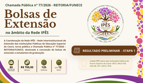 Rede Ipês divulga Resultado Preliminar(Etapa1) da Chamada Pública para concessão de bolsas de extensão.