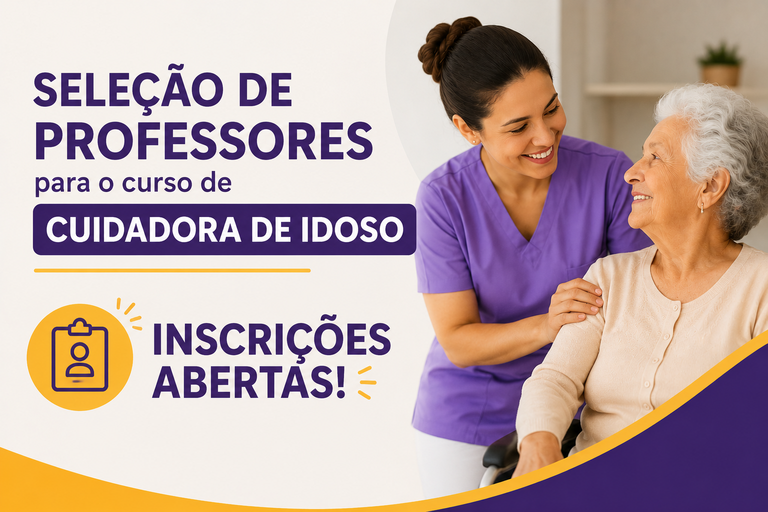 Programa Mulheres Mil seleciona professores para curso de Cuidadora de Idoso